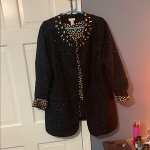 Stylish Black Women's Coat with Leopard Accents